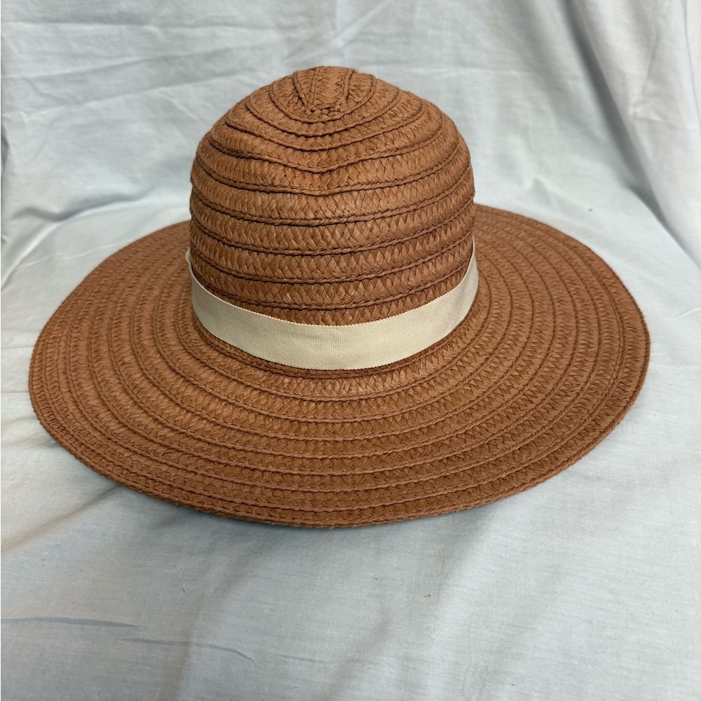 Madewell Brown Straw Hat With Cream Band